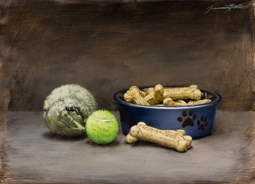 1024x739 Happy Dog - Dog Looking At Tennis Ball Painting