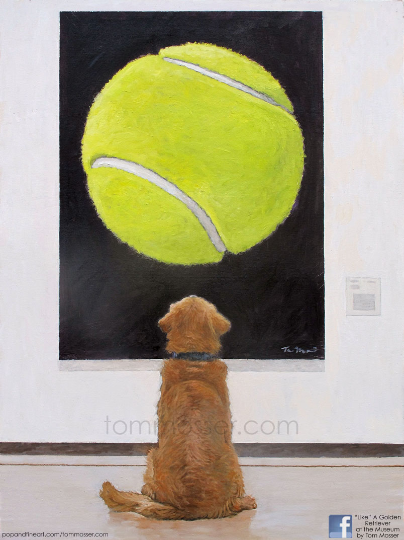 804x1073 A Golden Retriever - Dog Looking At Tennis Ball Painting