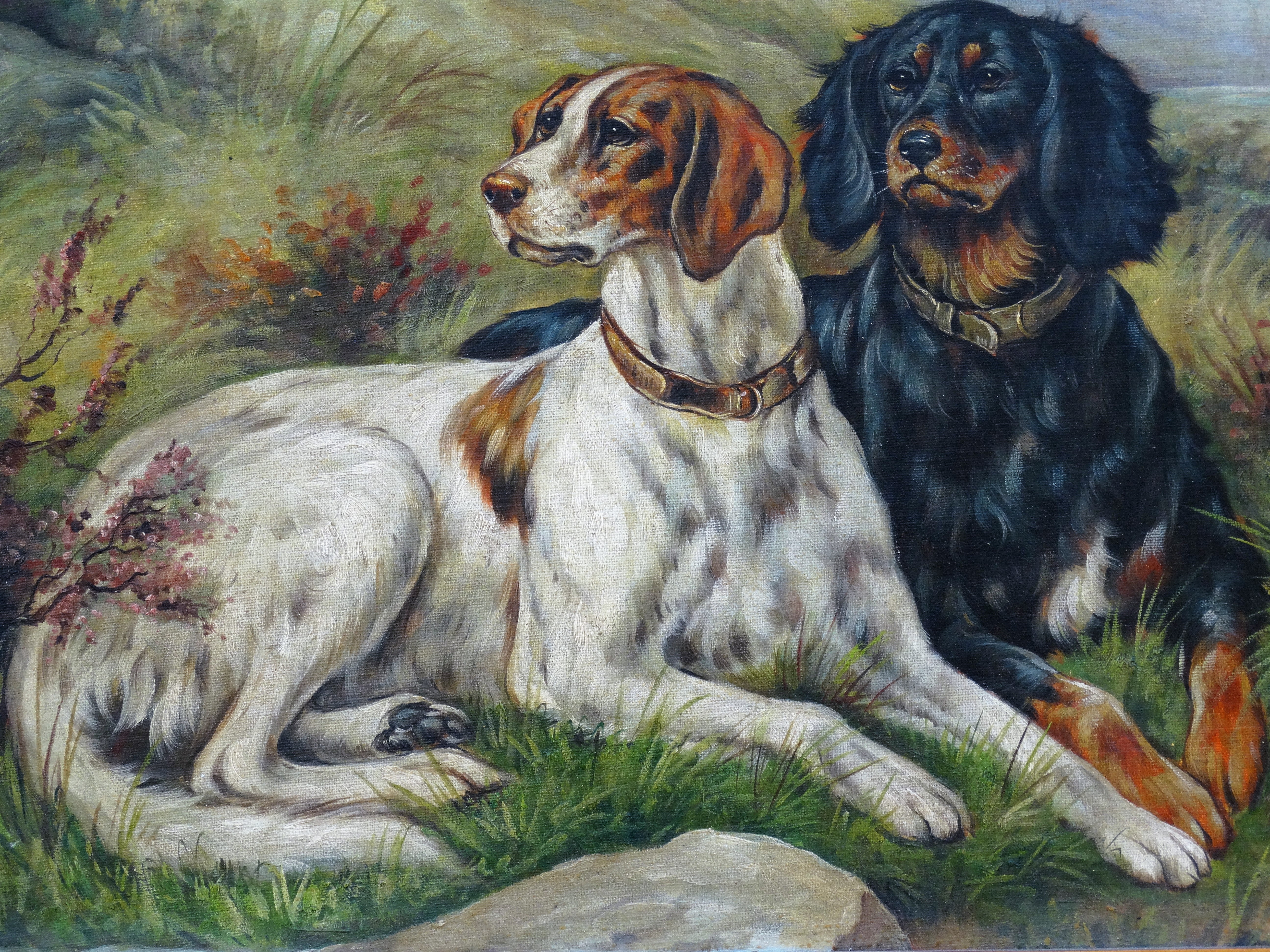 5184x3888 Antique Sporting Dogs Oil Painting Faded Rose Antiques, Llc. - Dog Oil Painting