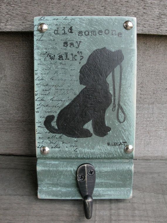 570x760 Dog Art, Leash Holder, Painted Dog Leash Hook, Leash Hanger, Dog - Dog On A Leash Painting