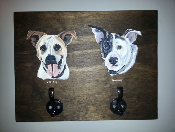570x428 Custom Pet Portrait Dog Leash Wall Hook. Get Your Pets Portrait - Dog On A Leash Painting