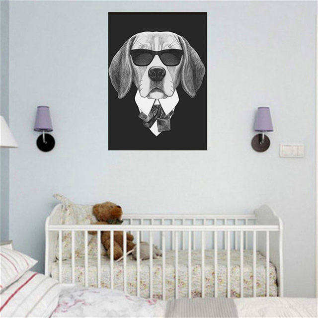 640x640 Online Shop Haochu Dog Series Wear Sunglasses Painting Cool Animal - Dog On Bed Painting