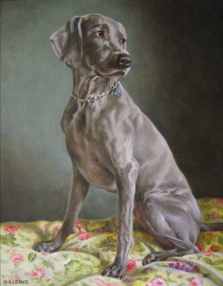 780x1000 Large Dog Portrait Custom Oil Painting Dog On Bed By Artist Jeanne - Dog On Bed Painting