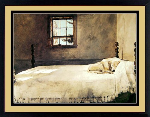 500x391 Master Bedroom By Andrew Wyeth Dog Sleeping 20x17 - Dog On Bed Painting