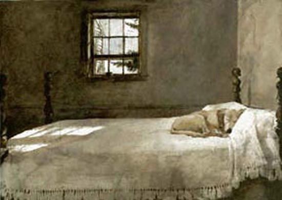 550x390 Andrew Wyeth - Dog On Bed Painting