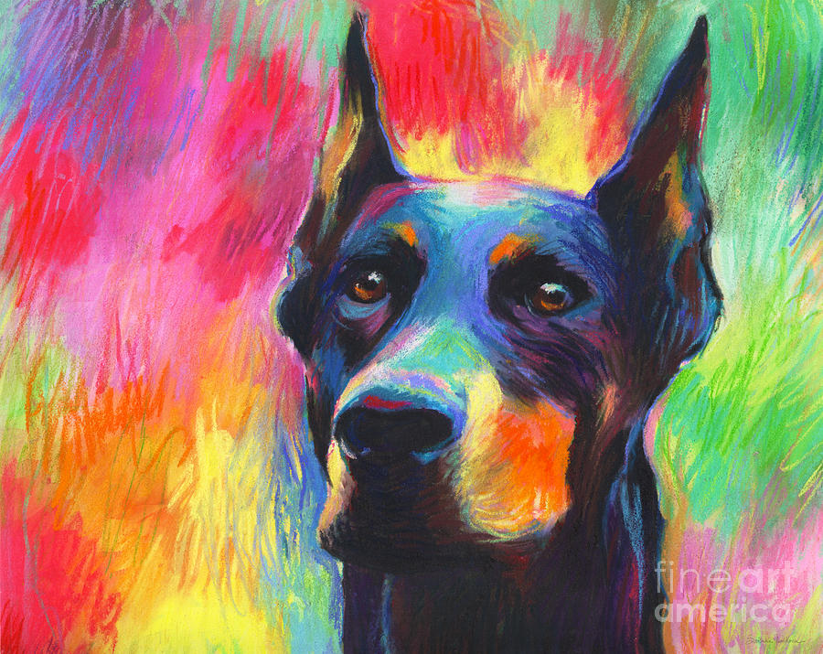 900x715 Vibrant Doberman Pincher Dog Painting Painting By Svetlana Novikova - Dog Painting