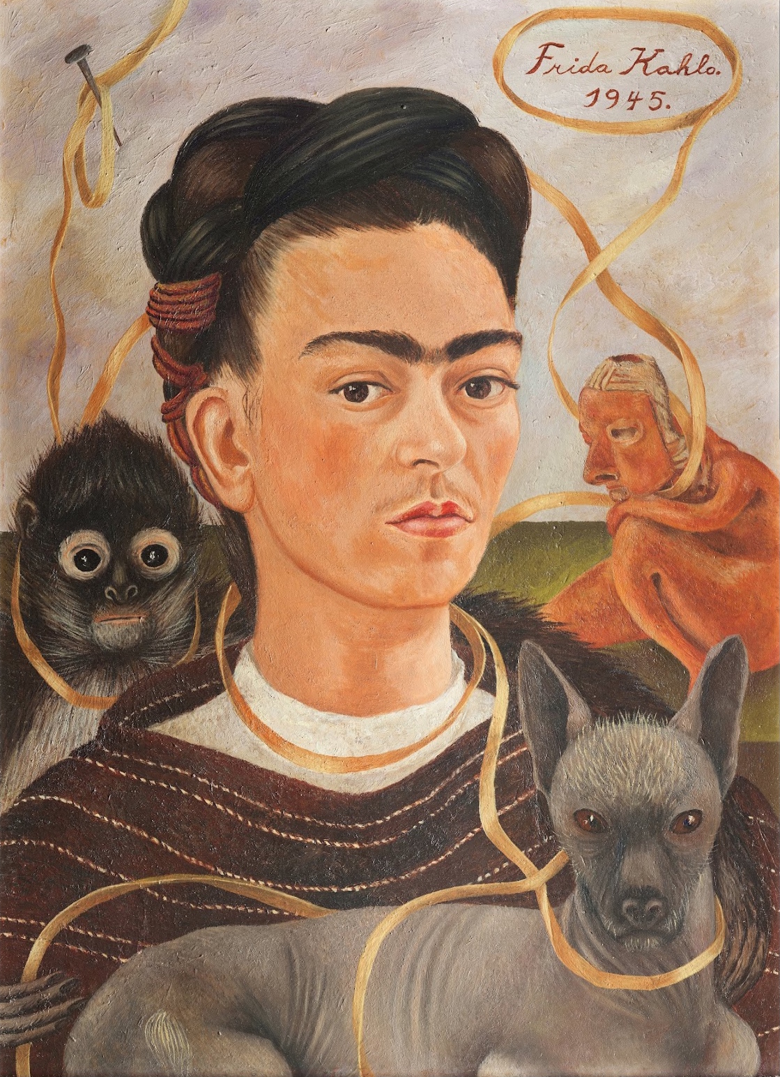 1119x1544 Self Portrait With Small Monkey [Frida Kahlo] Sartle - Dog Painting Self Portrait