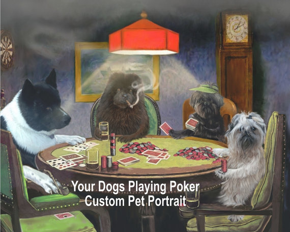 570x456 Poker Dogs Custom Pet Portrait Digital Painting On Canvas Dog - Dog Poker Painting