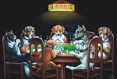 500x336 Velvet Painting Of 7 Dogs Playing A Poker Game In 24 X 18 Or 36 - Dog Poker Painting