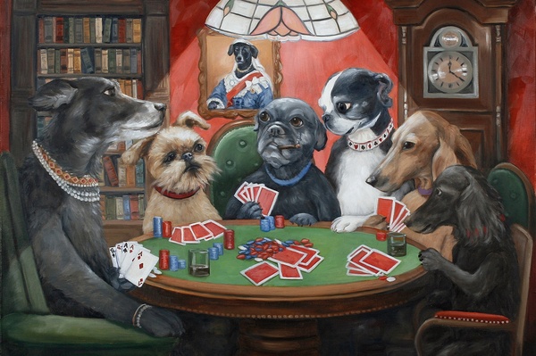 600x399 Wish Dogs Playing Poker Vintage Fabric Poster 36 X 24 20 X 13 - Dog Poker Painting