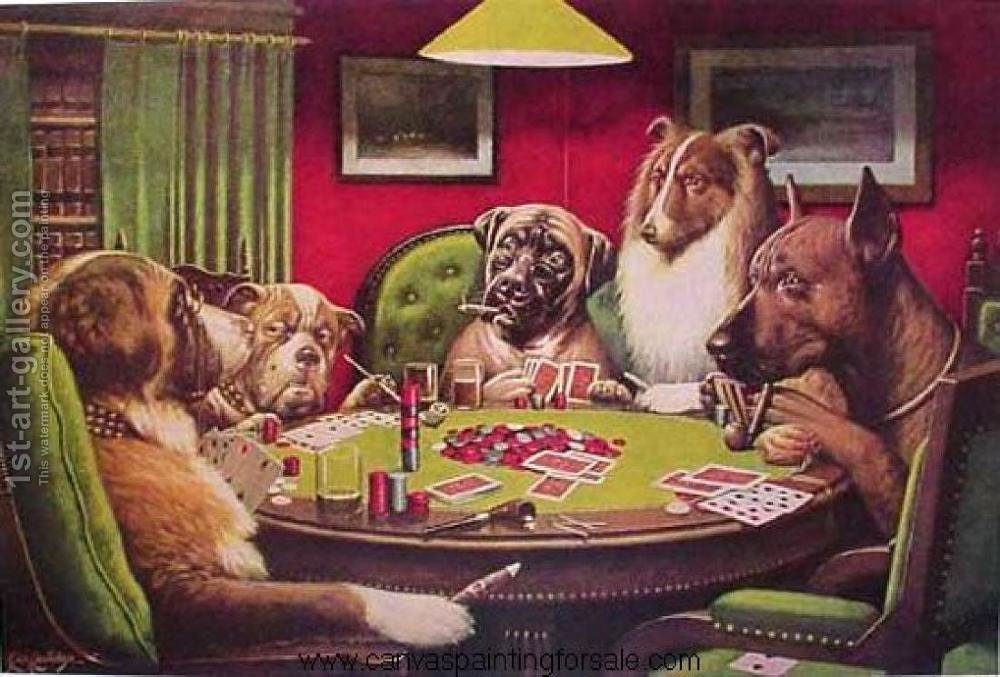 1000x677 Dogs Playing Poker Cassius Marcellus Coolidge Reproduction 1st - Dog Poker Painting