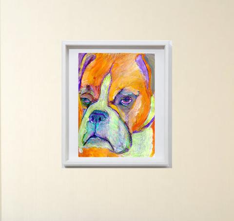 480x454 Orange Boxer Dog Painting Abstract Wall Art Print In Orange Purple - Dog Print Painting