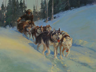 320x240 Gone To The Dogs - Dog Sled Painting