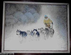 300x233 Siberian Husky Dog Sled Team Art Print 11 X 14 Picture Ebay - Dog Sled Painting
