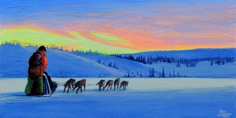 770x385 Saatchi Art Breaking The Silence Painting By Ken Farrar - Dog Sled Painting