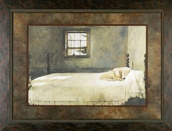 355x271 Buy Master Bedroom Andrew Wyeth Dog Sleep Quality Framed Art Print - Dog Sleeping On Bed Painting