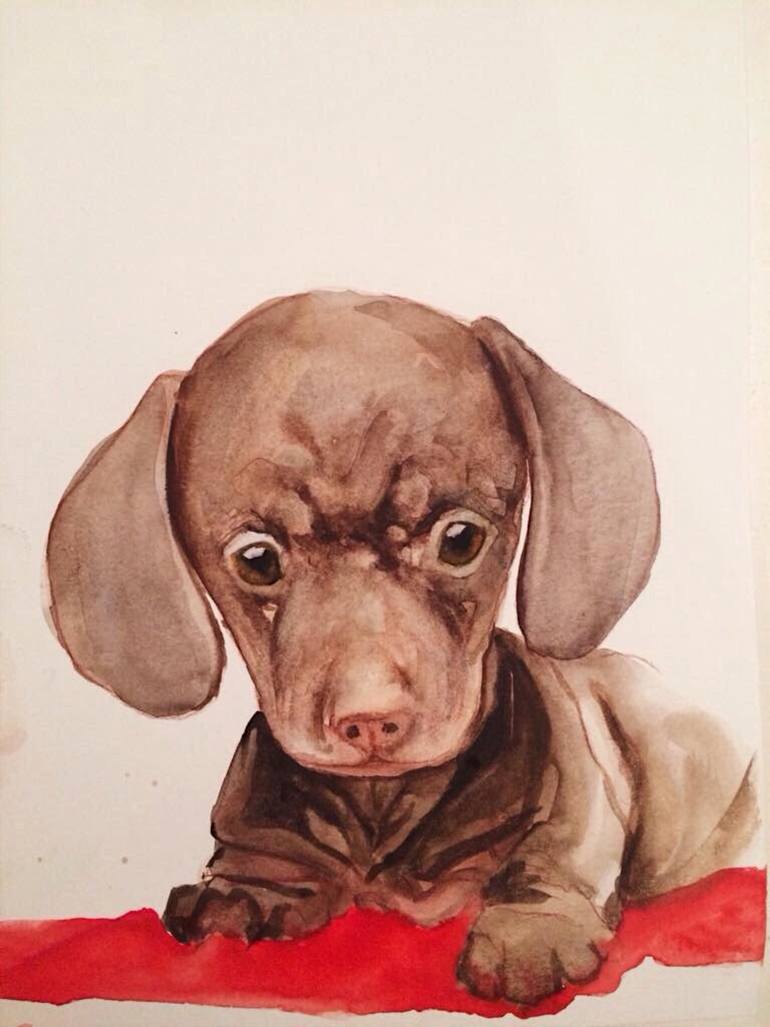 770x1027 Saatchi Art Cute Dog Watercolor Painting By Ramal Kazim - Dog Watercolor Painting