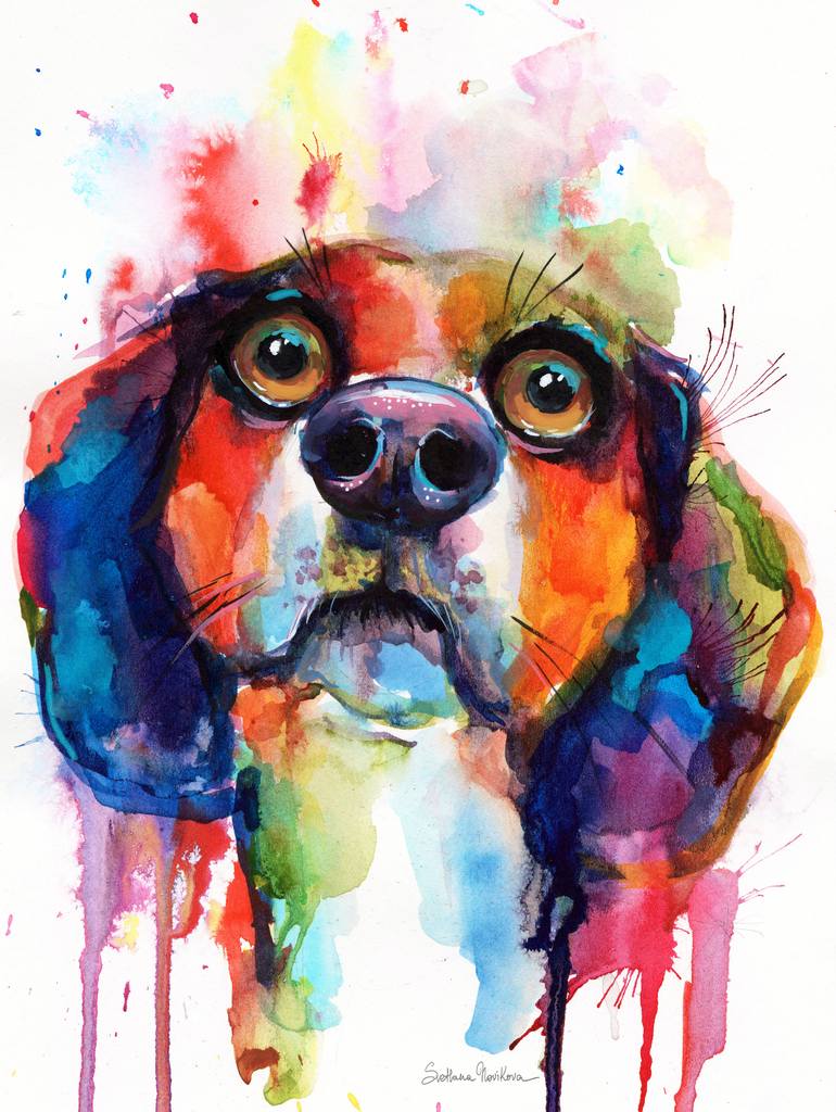 770x1024 Saatchi Art Funny Beagle Dog Watercolor Painting By Svetlana - Dog Watercolor Painting