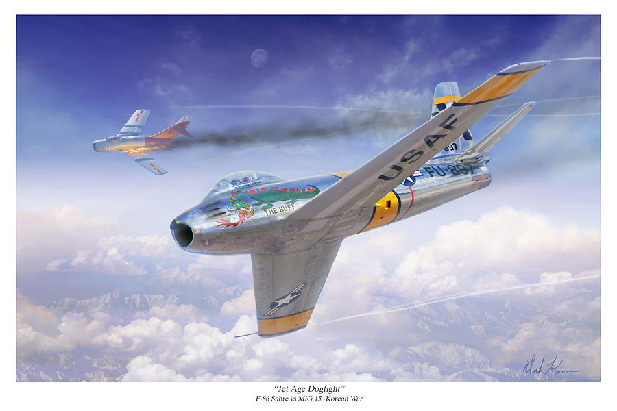 900x600 Jet Age Dogfight Painting By Mark Karvon - Dogfight Painting
