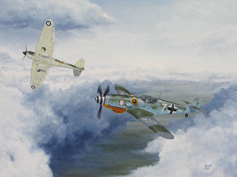 800x596 Original Me 109 Spitfire Dogfight Painting - Dogfight Painting