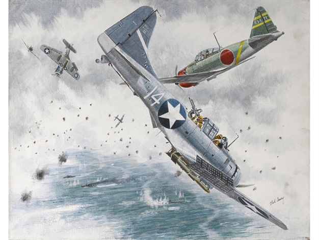 626x470 Sbd Dauntless Dogfight Painting By Bob Casey On Artnet - Dogfight Painting