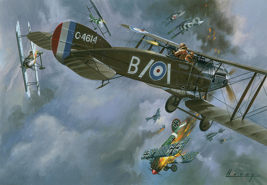 900x623 Aircraft In Dogfight Painting By Wilf Hardy - Dogfight Painting