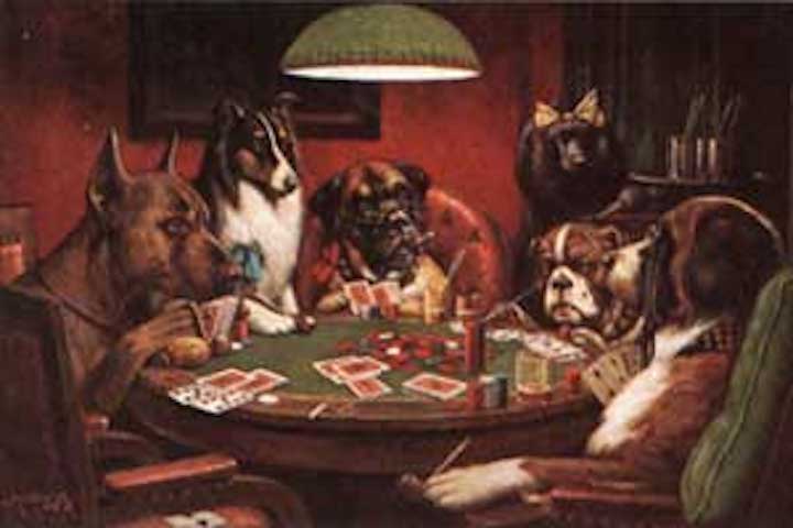 720x480 Four Of A Kind Poker Painting Freedom Reels Slot Machine - Dogs Play Poker Painting