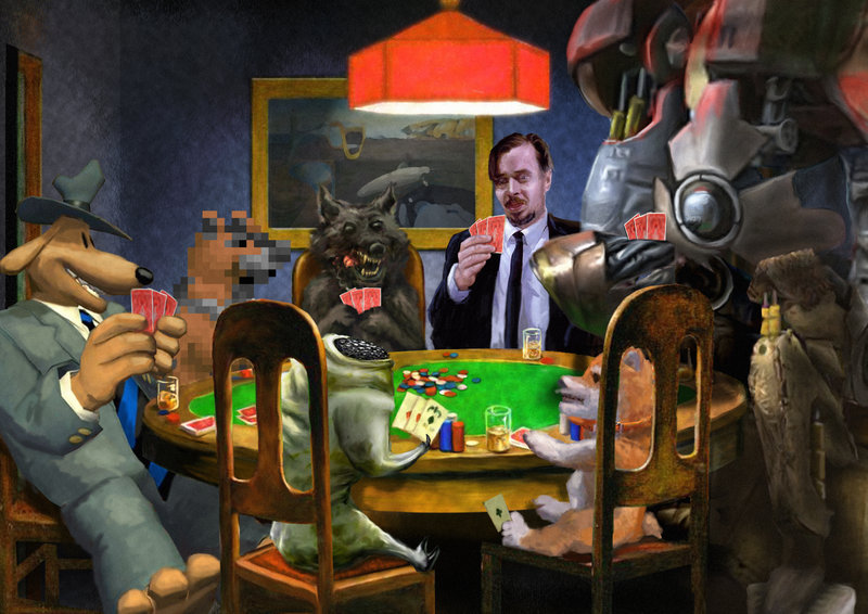 800x566 Dogs Playing Poker By Smaggers - Dogs Playing Cards Painting