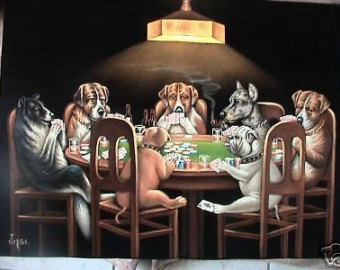 340x270 Dogs Playing Poker Black Velvet Oil Painting Handpainted - Dogs Playing Cards Painting