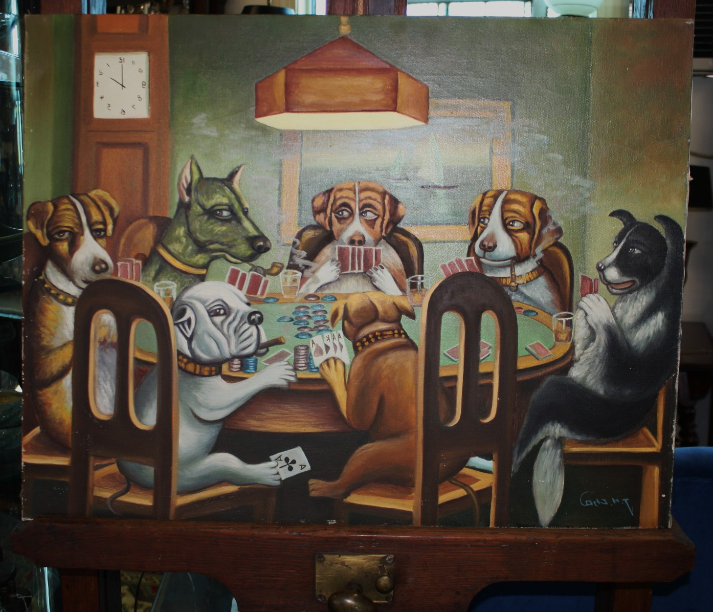1458x1252 Dogs Playing Poker Painting Original Oil Painting Of A Familiar - Dogs Playing Poker Original Painting