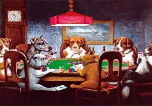 300x210 Painting Dogs Playing Cards Original Oil Painting Of A Familiar - Dogs Playing Poker Original Painting