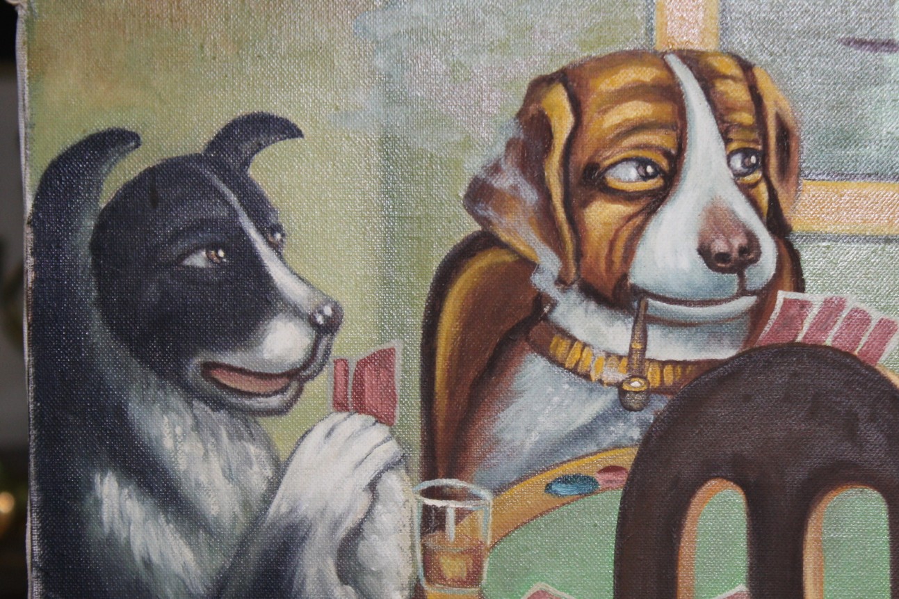 1293x861 Original Oil Painting Of A Familiar Theme - Dogs Playing Poker Painting Price