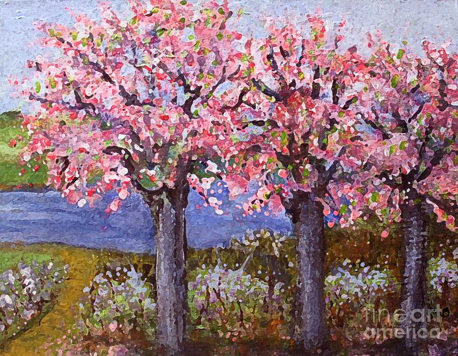 900x701 Pink Dogwood Trees Along The Charles Painting By Rita Brown - Dogwood Tree Painting