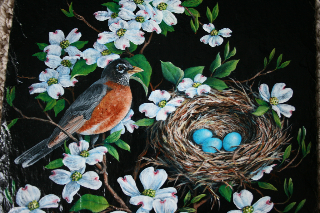 1024x683 Robin With Nest In Dogwood Tree Painting 10 X 14 Inches - Dogwood Tree Painting
