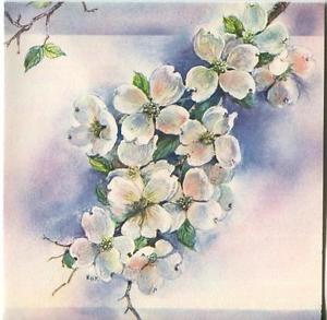 300x293 Vintage Blue White Pin Dogwood Flower Tree Botanical Nature Litho - Dogwood Tree Painting