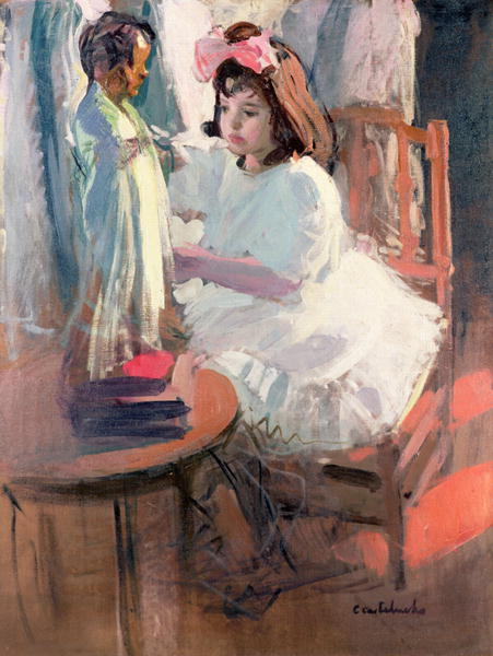 451x600 Dressing Her Doll Painting Claudio Castelucho Oil Paintings - Doll Painting