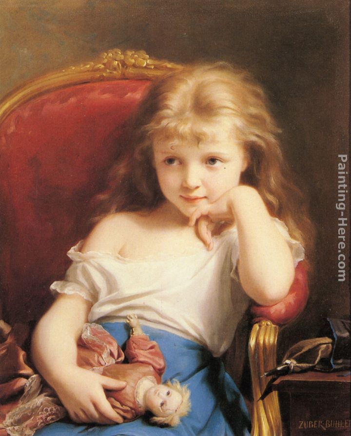 720x894 Fritz Zuber Buhler Young Girl Holding A Doll Painting Anysize 50 - Doll Painting