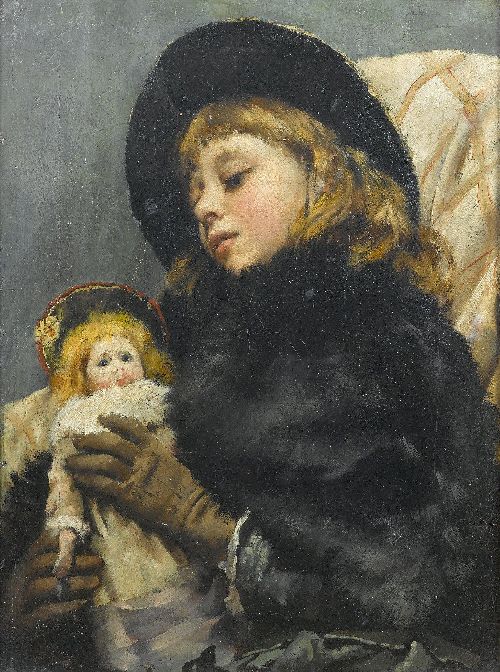 500x672 Girl With Doll Painting Thomas Benjamin Kennington Oil Paintings - Doll Painting