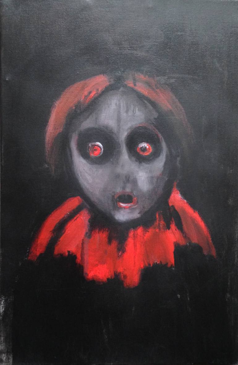 770x1178 Saatchi Art The Doll Red Eyes Painting By William Wright - Doll Painting