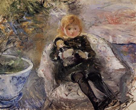 450x364 Young Girl With Doll Painting, Aberthe Morisot Paintings - Doll Painting