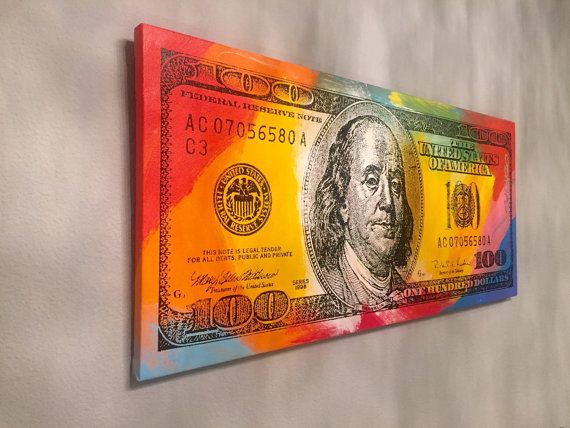 570x428 John Stango Hand Painted 100 Dollar Bill Signed Original Pop Art - Dollar Bill Painting