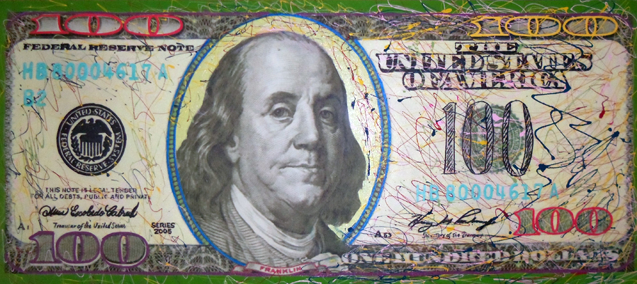 899x401 Mark Kostabi Art For Sale - Dollar Bill Painting