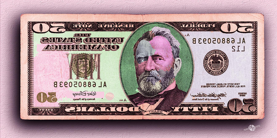 900x450 Crisp New 50 Dollar Bill Pink Orange Mirror Image Painting By Tony - Dollar Bill Painting