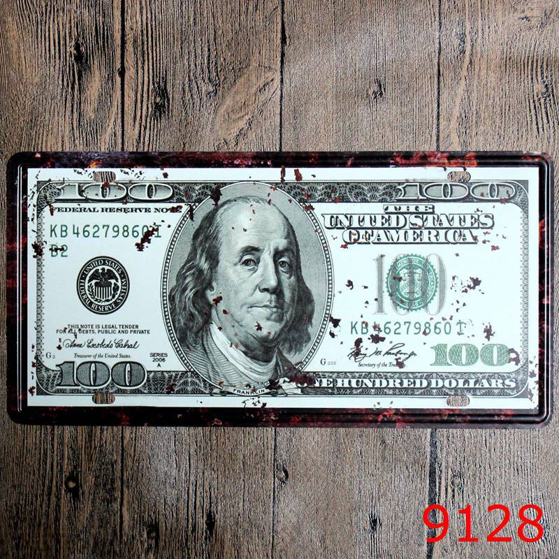 800x800 License Plate 100 Dollars Garage Poster Metal Wall Art - Dollar Painting