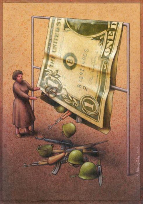 491x700 American Social Commentary Art Money War Dollar Bill Surrealist - Dollar Painting