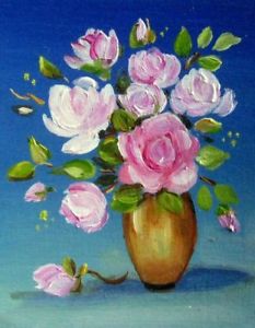 233x300 Roses Stillife Original Oil Aceo Art Miniature Flowers Dollhouse - Dollhouse Painting