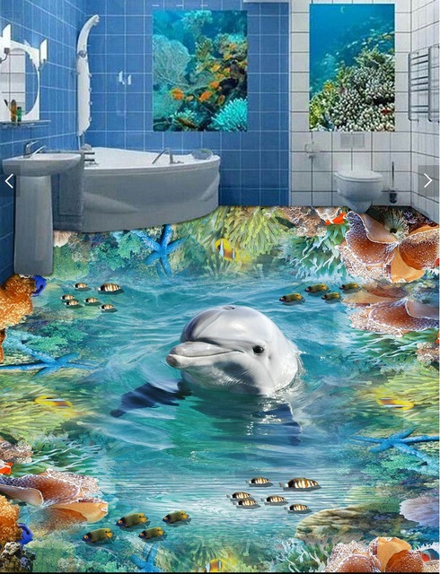 490x640 Custom Mural 3d Flooring Picture Pvc Self Adhesive Wallpaper - Dolphin Fish Painting
