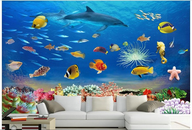 640x433 Custom Photo 3d Wallpaper Non Woven Mural Wall Sticker 3 D Dolphin - Dolphin Fish Painting