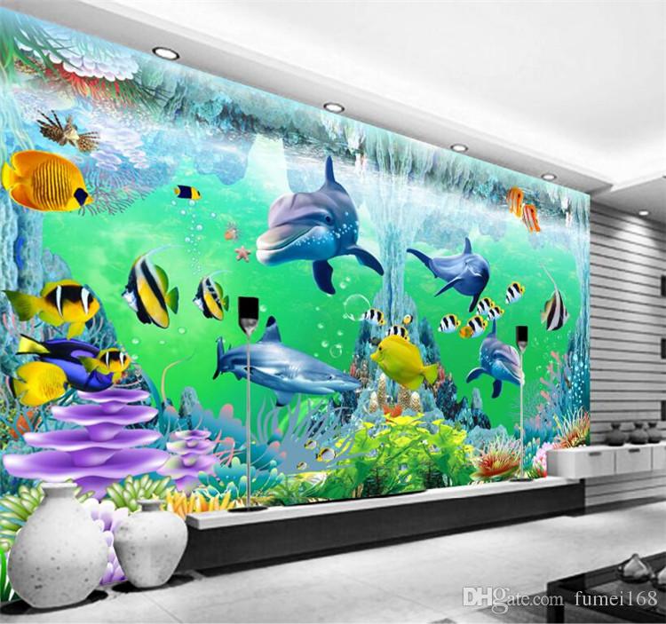 750x703 3d Room Wallpaper Custom Photo Non Woven Mural Ocean Corals - Dolphin Fish Painting