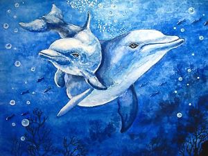 300x225 Original Watercolor Painting Dolphin Fish Fishing Ocean Art 5x7 - Dolphin Fish Painting